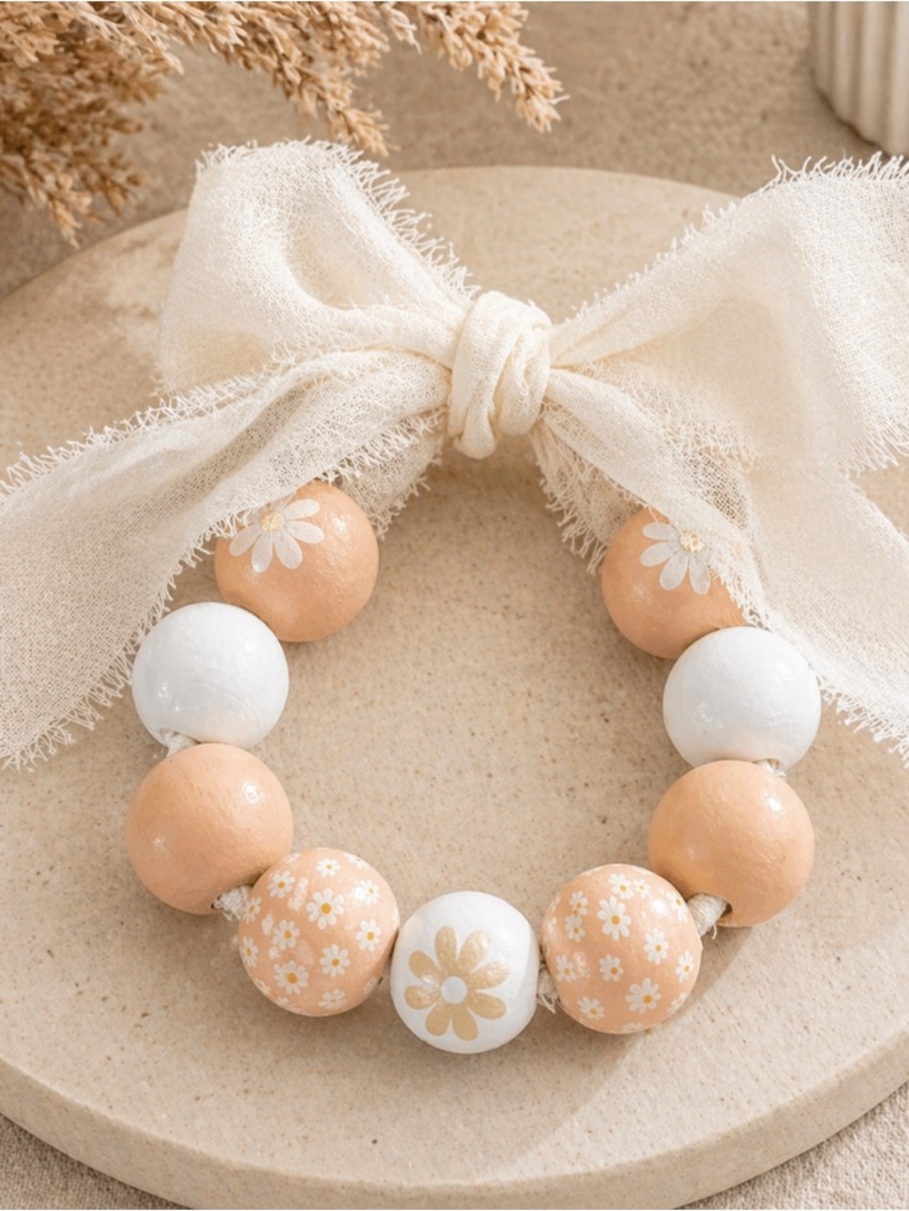 Neutral Beaded Chiffon Ribbon Bracelet